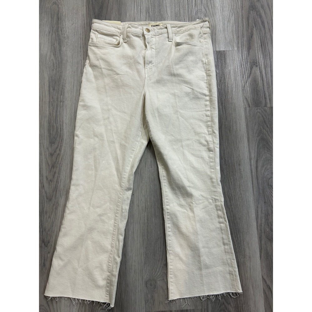 L'AGENCE Kendra High Rise Cropped Flare Jeans Vintage White Size 32 NEW luxury